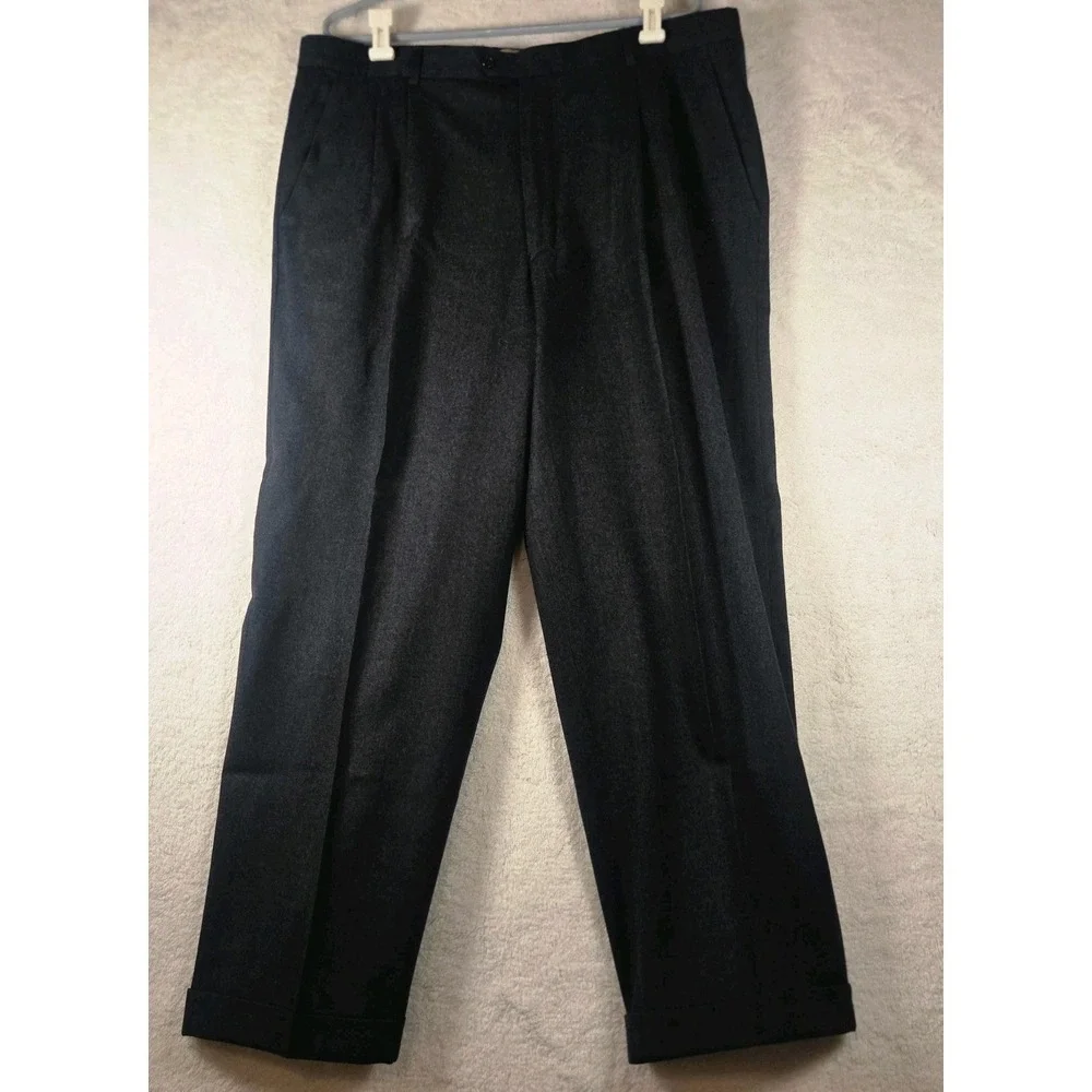 Luca diMarco Men's Wool Trousers Charcoal Grey Pleated Cuffed Dress Pants SZ 40